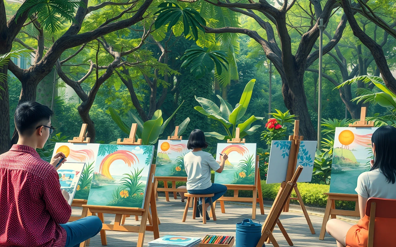 Mindful art therapy in garden setting