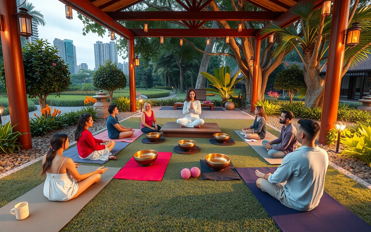 Sound healing session in Singapore garden